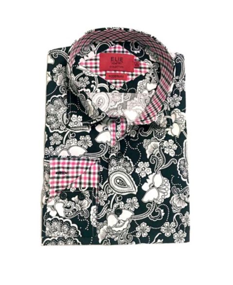 Рубашка Elie Balleh Black Slim Fit Paisley Dress Shirt для мальчиков, цвет: Чёрный