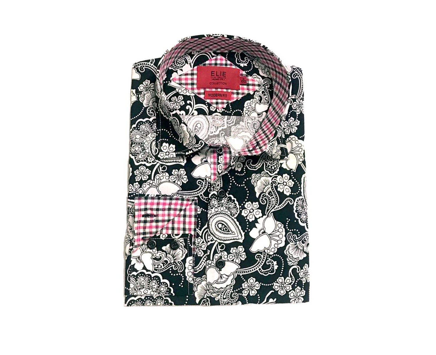 Big Boys Black Slim Fit Paisley Dress Shirt