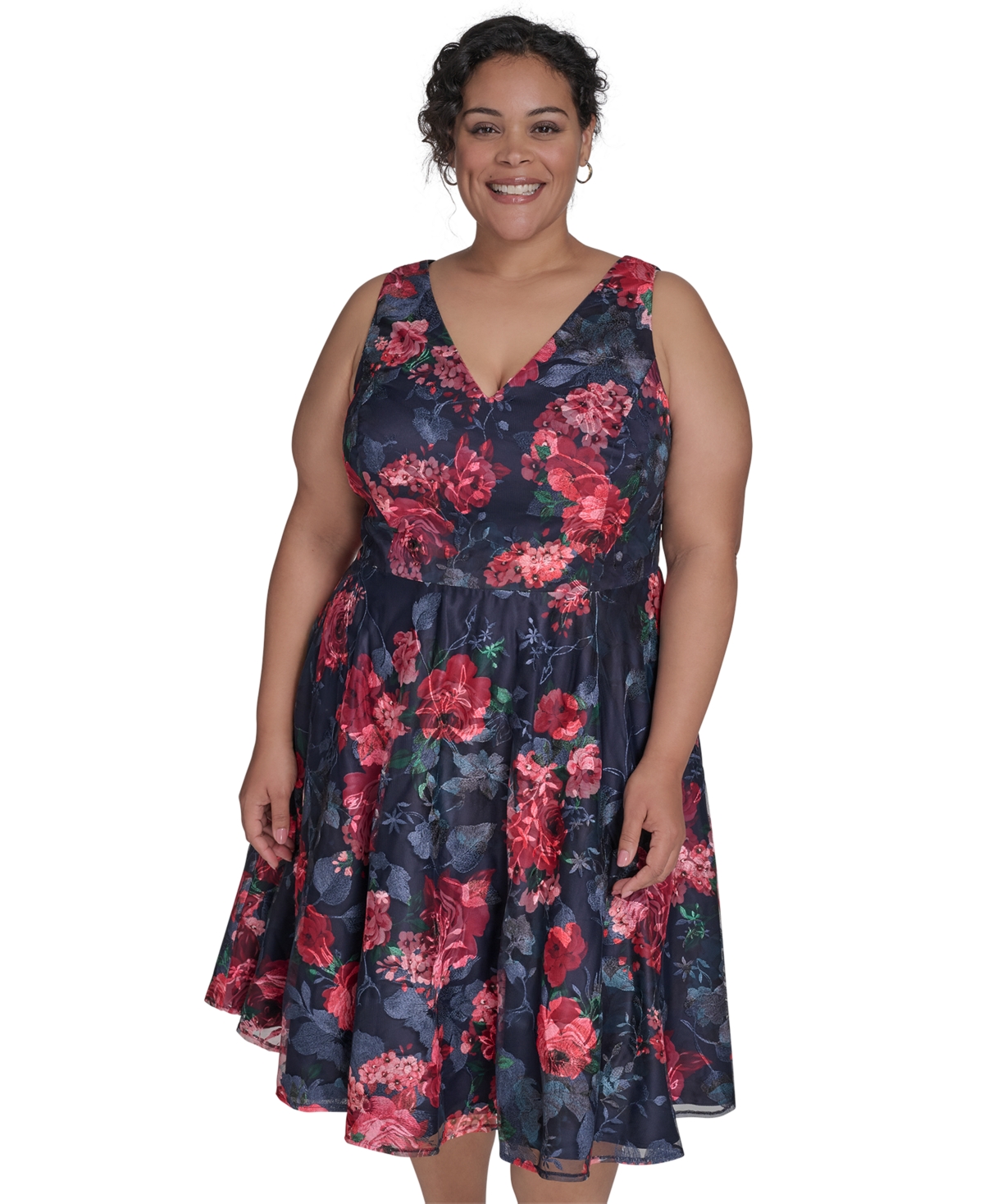 Eliza J Plus Size Sleeveless Embroidered Fit & Flare Dress In Multi