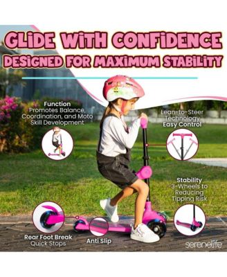 3-Wheel Foldable Kids Scooter - Child Toy Scooter with Built-in LED Wheel Lights, Foldable Seat (Pink)