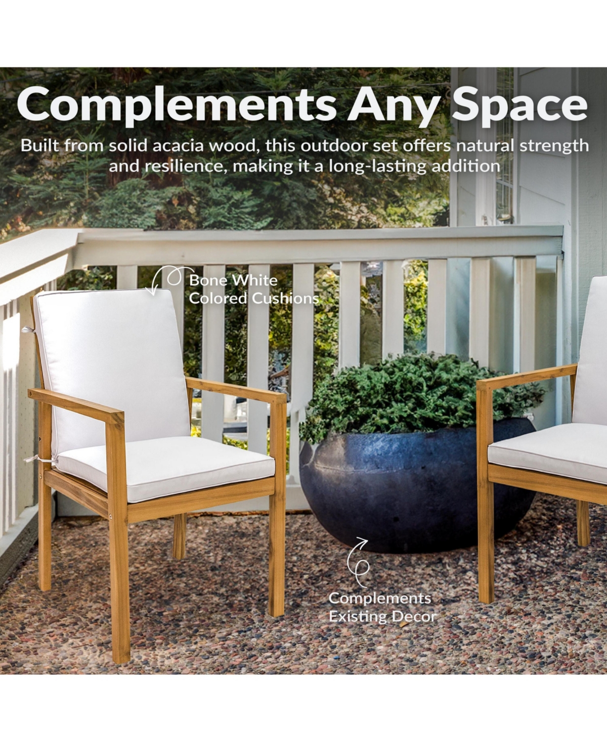 Sunnydaze Decor Rodanthe Acacia Wood Outdoor Dining Armchairs with Cushions - 2pk - Natural/Bone White