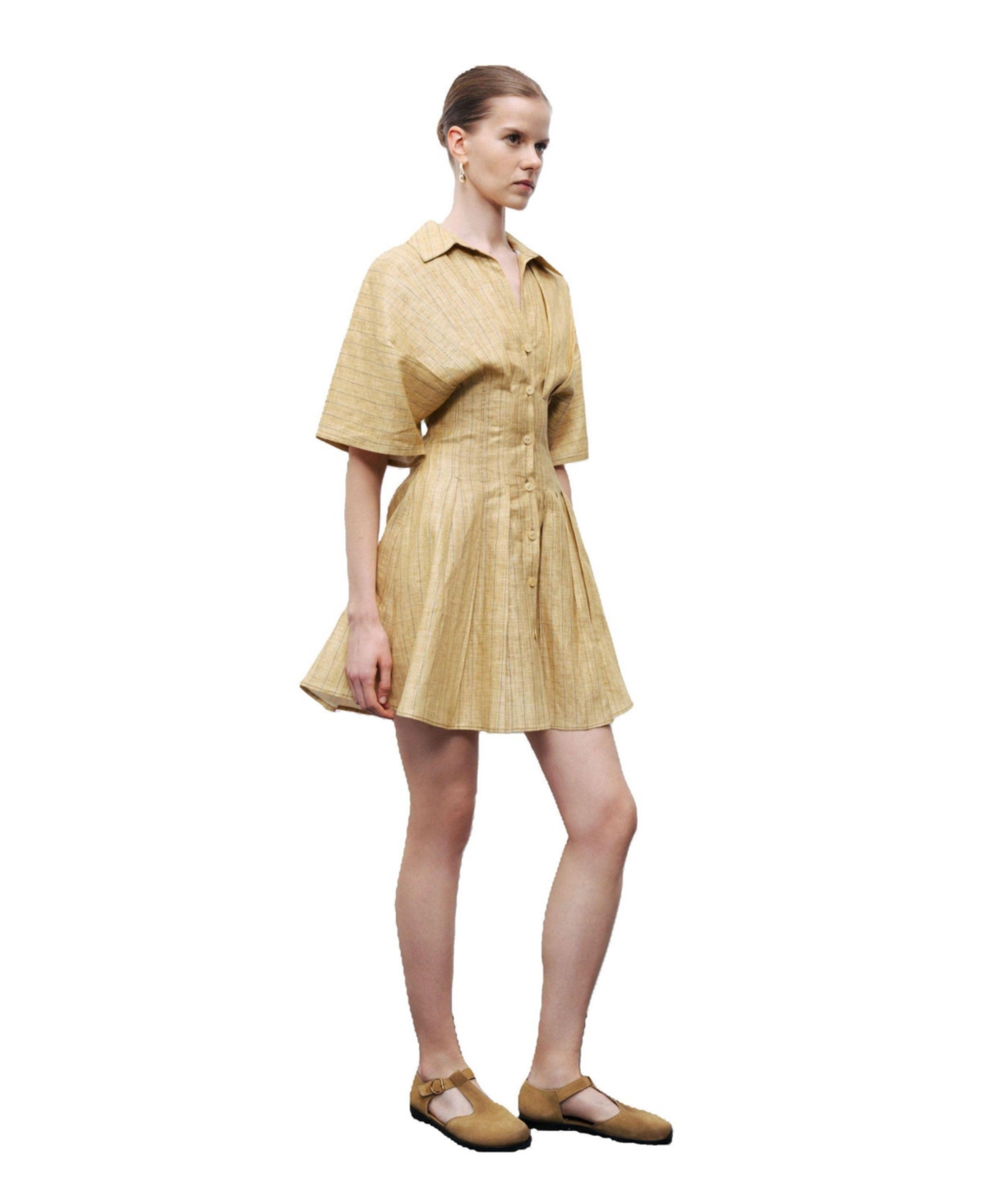 Women's Linen Mini Shirt Dress - Beige