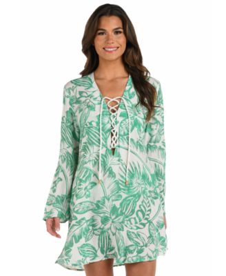 La Blanca - Women's Batiki Lace-Front Tunic Cover-Up Dress