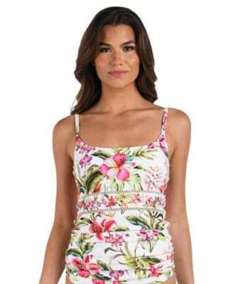 Women's Polynesian Shirred Printed Tankini Top