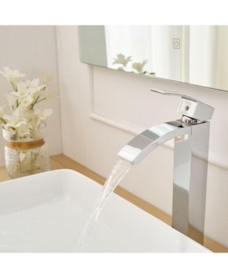 Waterfall Single Hole Single Handle Bathroom Vessel Sink Faucet With Pop Up Drain Without Overflow In Matte Black & Gold