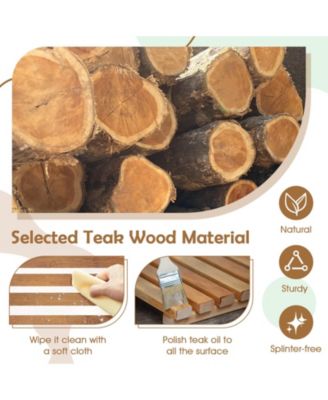 Teak Wood Patio Dining Chair Outdoor Armchair w/ Slatted Seat & Solid Legs