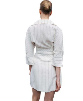 Women's Corset-Inspired Linen Blend Striped Shirt Dress