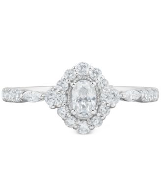Diamond Ova Halo Engagement Ring (3/4 ct. t.w.) in 14k White Gold