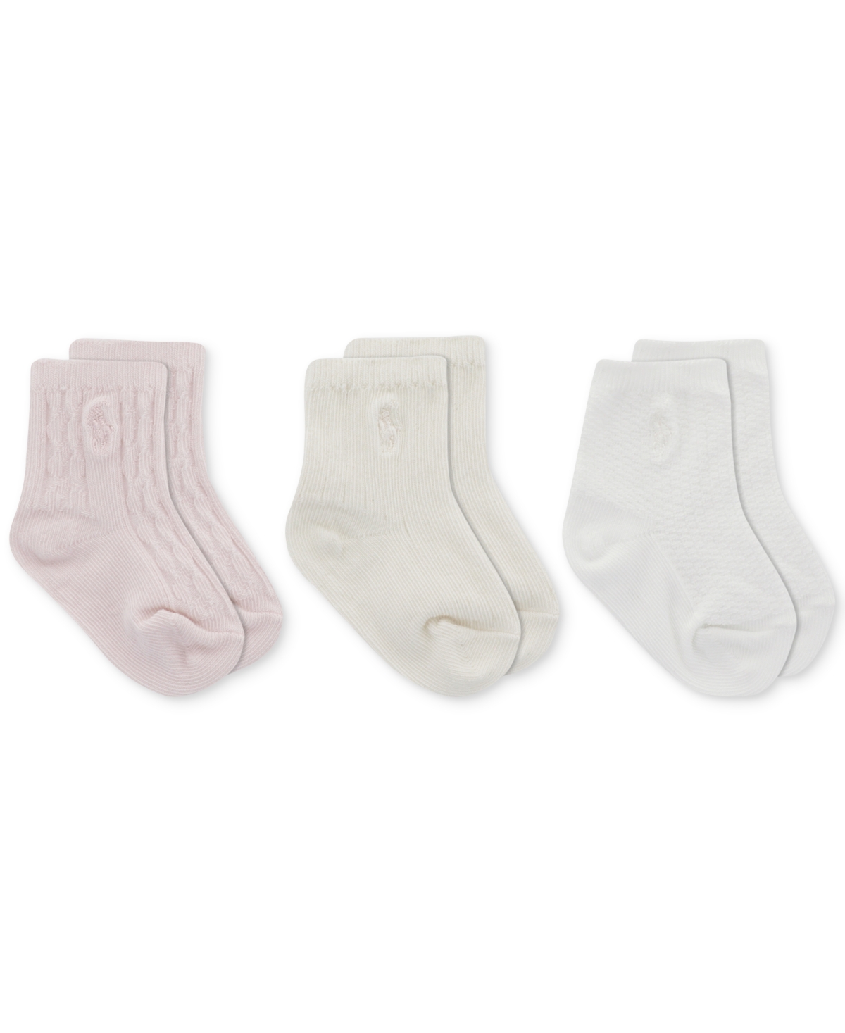Polo Ralph Lauren Baby Girls Texture Crew Socks, 3 Pack In White