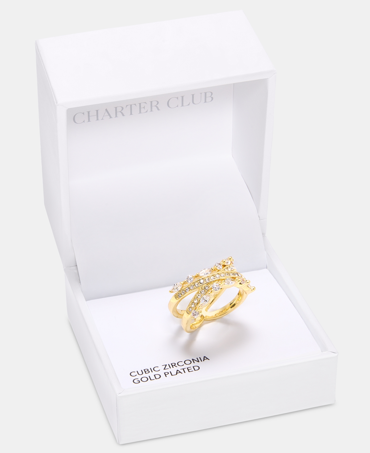 Charter Club Cubic Zirconia & Crystal Split Band Statement Ring, Macy's Exclusive In Gold