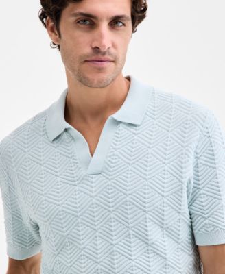 Men's Johnny-Collar Ribbed Geo Polo Shirt, Macy's Exclusive