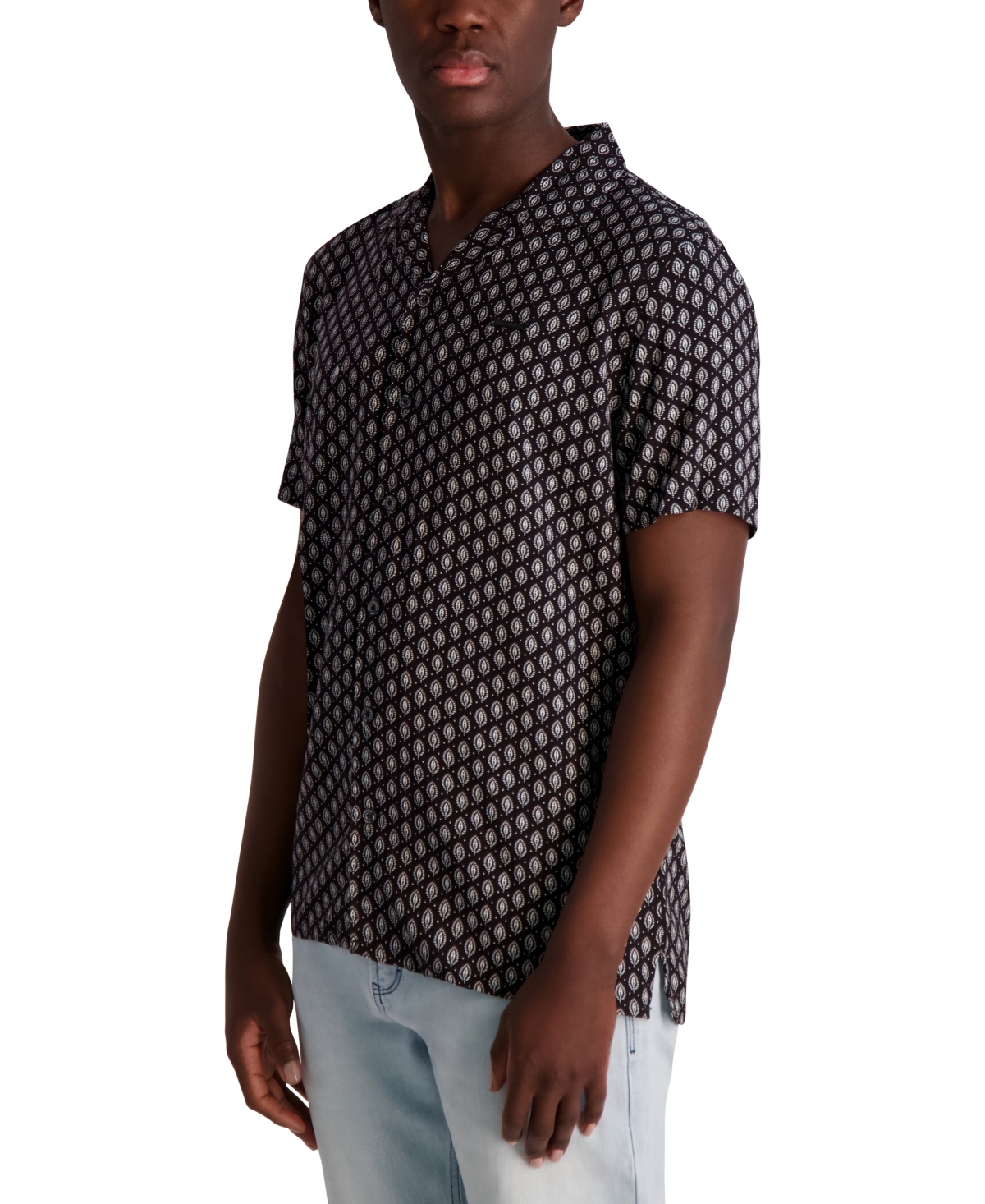 Karl Lagerfeld Men's Relaxed Fit Short Sleeve Medallion Print Button-front Camp Shirt In Brown