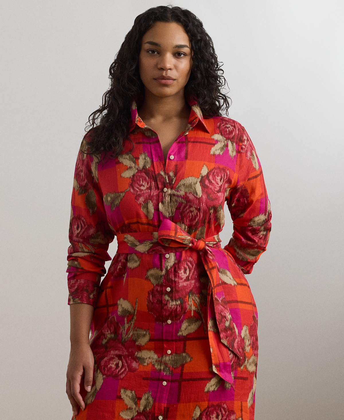 Ralph Lauren Plus Size Printed Linen Shirtdress In Multi