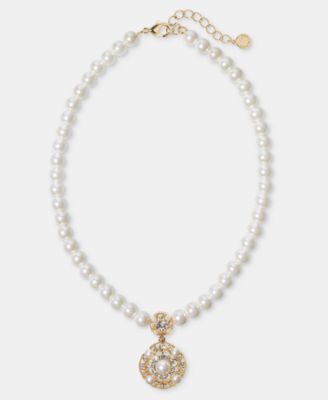 Charter Club - Crystal & Imitation Pearl Statement Pendant Necklace, 16" + 2" extender