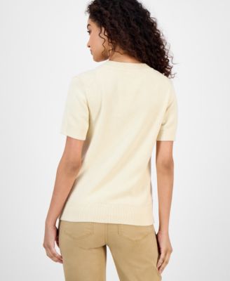 Women's Cotton Cable-Knit Short-Sleeve Sweater