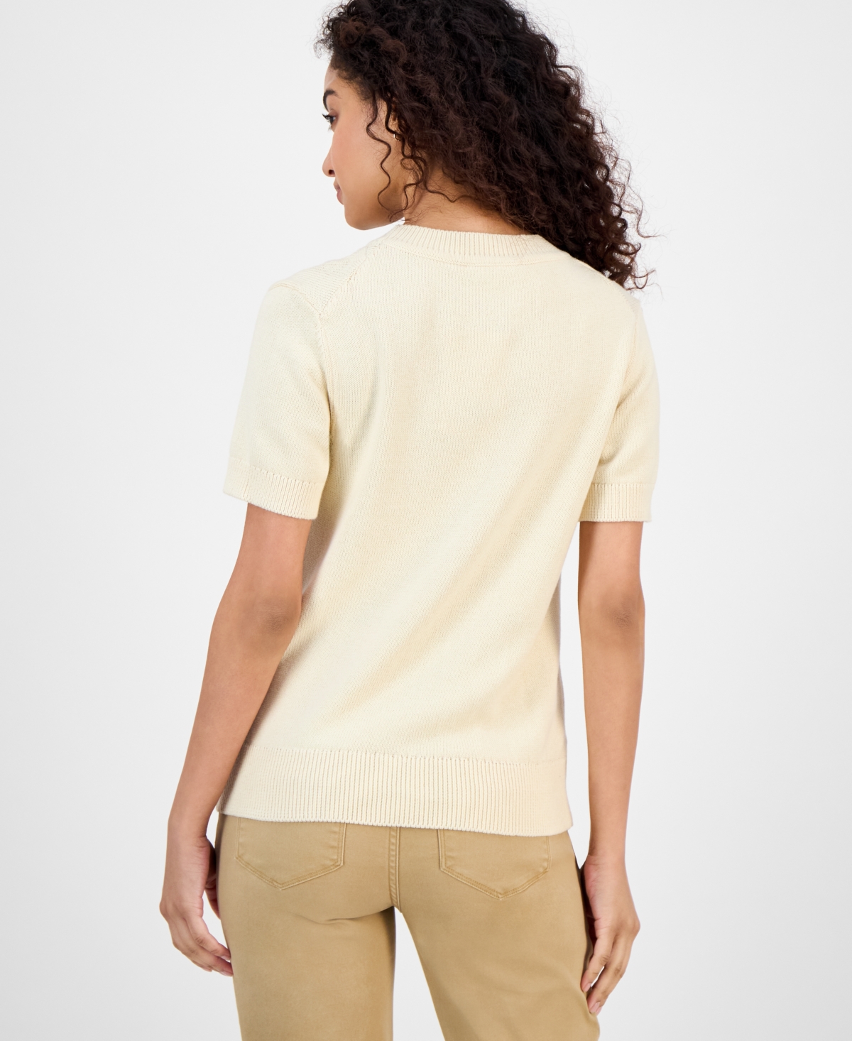 Nautica Jeans Women's Cotton Cable-knit Short-sleeve Sweater In White