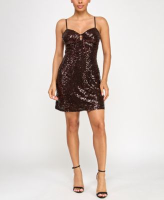 Crystal Doll - Juniors' Sequined Bow-Back Short Sleeveless Dress