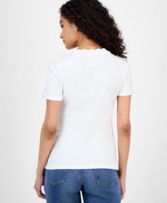 Women's Cotton Scalloped-Neck T-Shirt, Online Only