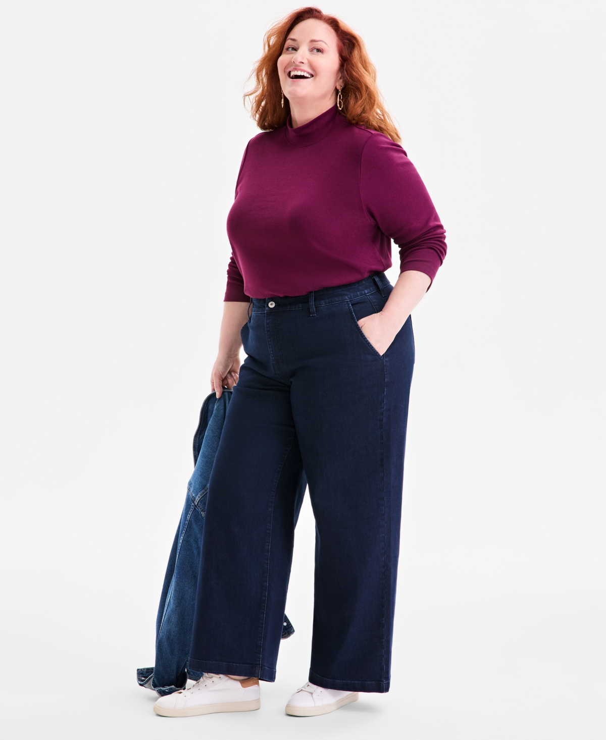 Style & Co Plus Size High Rise Wide-leg Jeans, Macy's Exclusive In Blue