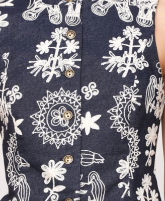 Women's Soutache Denim Button-Front Vest