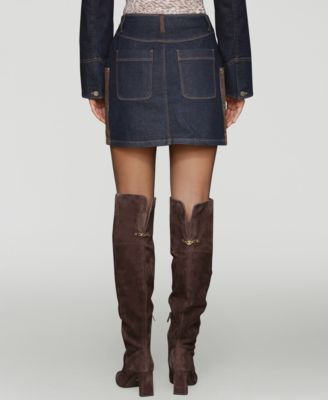 Women's Faux-Leather-Trim Western Mini Skirt