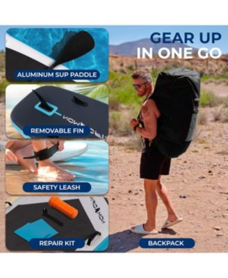 Free-Flow Stand-Up Paddle-Board - Woven Drop-Stitch and Double Layer Side Inflatable SUP with Double-Action Hand Pump, 3-Shaft Aluminum Paddle, Leash, Seat, Fin, Repair Kit and Backpack (Black)