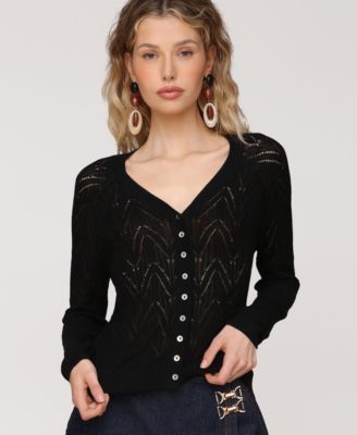 Women's Pointelle Knit V-Neck Cardigan