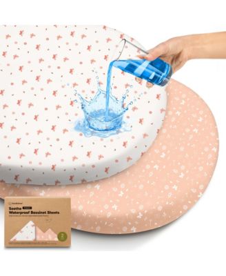 2pk Soothe Waterproof Bassinet Sheets for Girls, Boys, 33x17 Universal Baby Bassinet Mattress Protector Cover