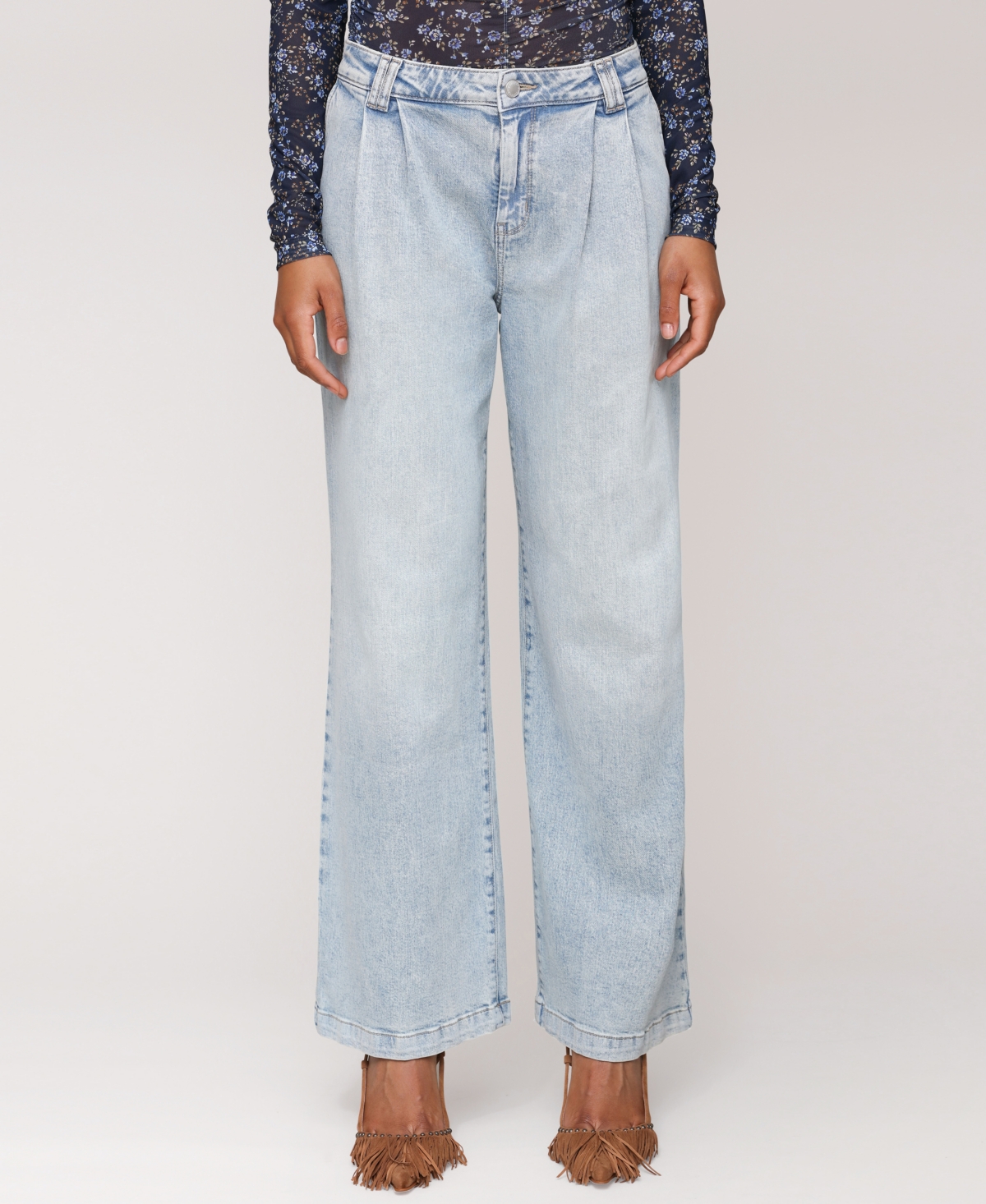 Women's Pleat-Front Wide-Leg Jeans - Rider Wash