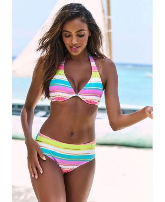 Women's Striped Mid Rise Bikini Swimsuit Bottom