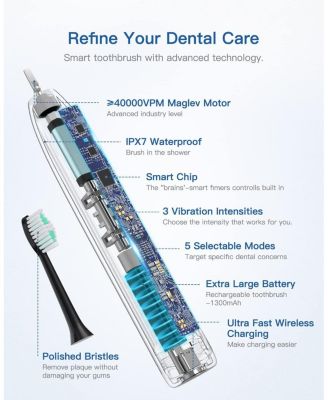 Operan Electric Toothbrush for Adults with 5 Modes, IPX7 Waterproof, 6 Brush Heads, Black