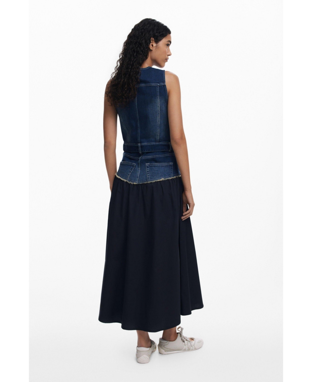 Desigual Sleeveless Mixed Media Midi Dress In Blue