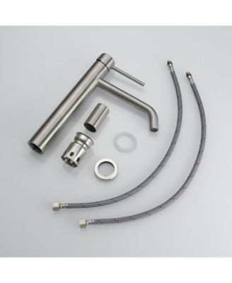 Modern Single Hole Single Handle Vessel Bathroom Vanity Sink Faucet With Pop Up Drain Without Overflow in Brushed Nickel