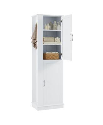 68"H Tall Bathroom Cabinet with Hook and Adjustable Shelf, Freestanding MDF