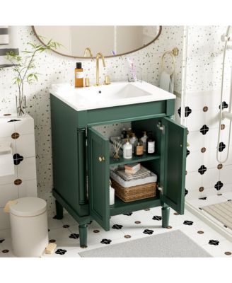 24" Freestanding Vanity Cabinet with Sink and 2-Tier Shelf