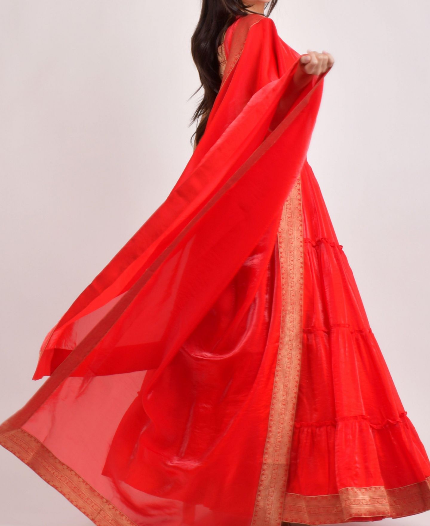 Женский топ RAAS Tiered Shimmer Lehenga Choli, цвет: Красный — фото 5
