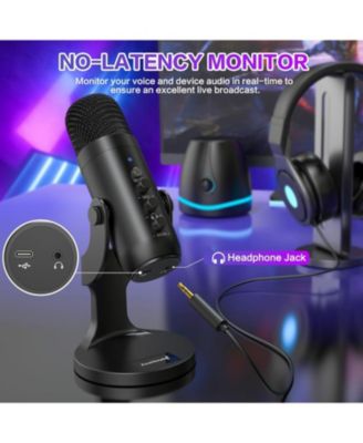 USB Condenser Microphone, Plug & Play Gaming Mic w/ Headphone Output, Gain Control, Mute for YouTube, Podcast, PS4/PS5, Mac, Windows