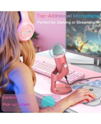 Pink USB Gaming Mic, Quick Mute for Phone, PC, PS5, Gain Control, Echo & Monitor Volume, Streaming, Vocal Recording, ASMR, Podcast, Video