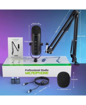 Gaming Microphone Kit, USB Mic w/ Boom Arm, Supercardioid Mic, Mute Button, Echo & Volume Gain Knob, Monitor for Phone Computer (Black)