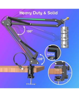 RGB Microphone Arm Stand,Mic Arm with RGB Light for QuadCast/Blue Yeti/Snowball/Shure SM7B/Rode NT1/Elgato,Rotatable Suspension Boom Scissor Stand for Gaming Streaming Podcasting YouTube