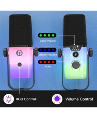 USB Gaming Microphone PC Mic w/ RGB for Streaming, Podcast, Vocal Recording, ASMR, Noise Cancellation, Mute Button, Gain Knob, Desktop Arm