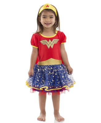 Wonder Woman Girls Cosplay Tulle Costume Dress Cape and Headband  Infant to Big Kid