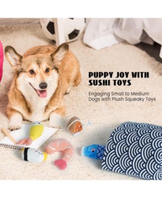 10 PCS Sushi Toys with Takeout Bag,Plush Squeaky Dog Toy Set,Cute Stuffed Pet Toys,Puppy Chew Toys,For Small to Medium Dog,Foodie Series toy