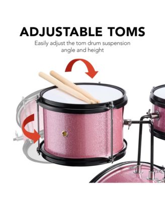 Kids Beginner 3-Piece Drum, Musical Instrument Set w/ Sticks, Cushioned Stool, Drum Pedal