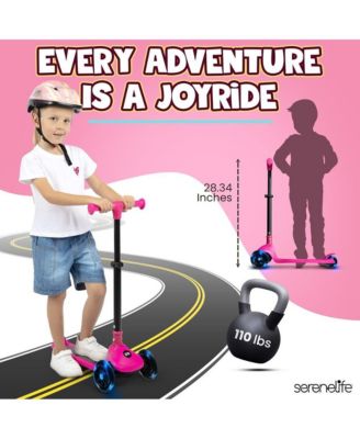 3-Wheel Foldable Kids Scooter - Child Toy Scooter with Built-in LED Wheel Lights, and Easy Maneuvering Lean-to-Steer Technology (Pink)