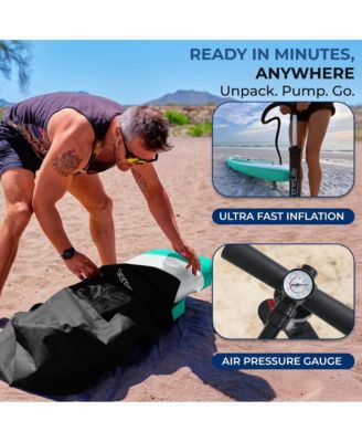 Free-Flow Welded Inflatable Stand-Up Paddle-Board with Double-Action Hand Pump, 3-Shaft Aluminum Paddle, Leash, Fin (Black)