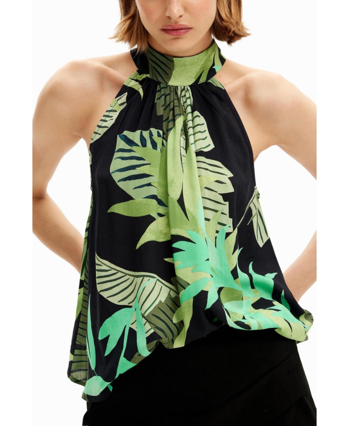 Women's Tropical leaves blouse - Black