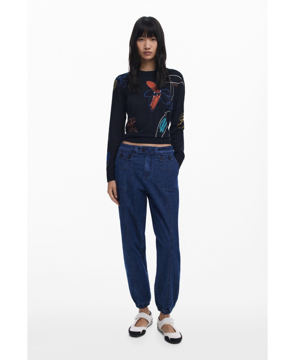 Desigual Denim Joggers In Blue