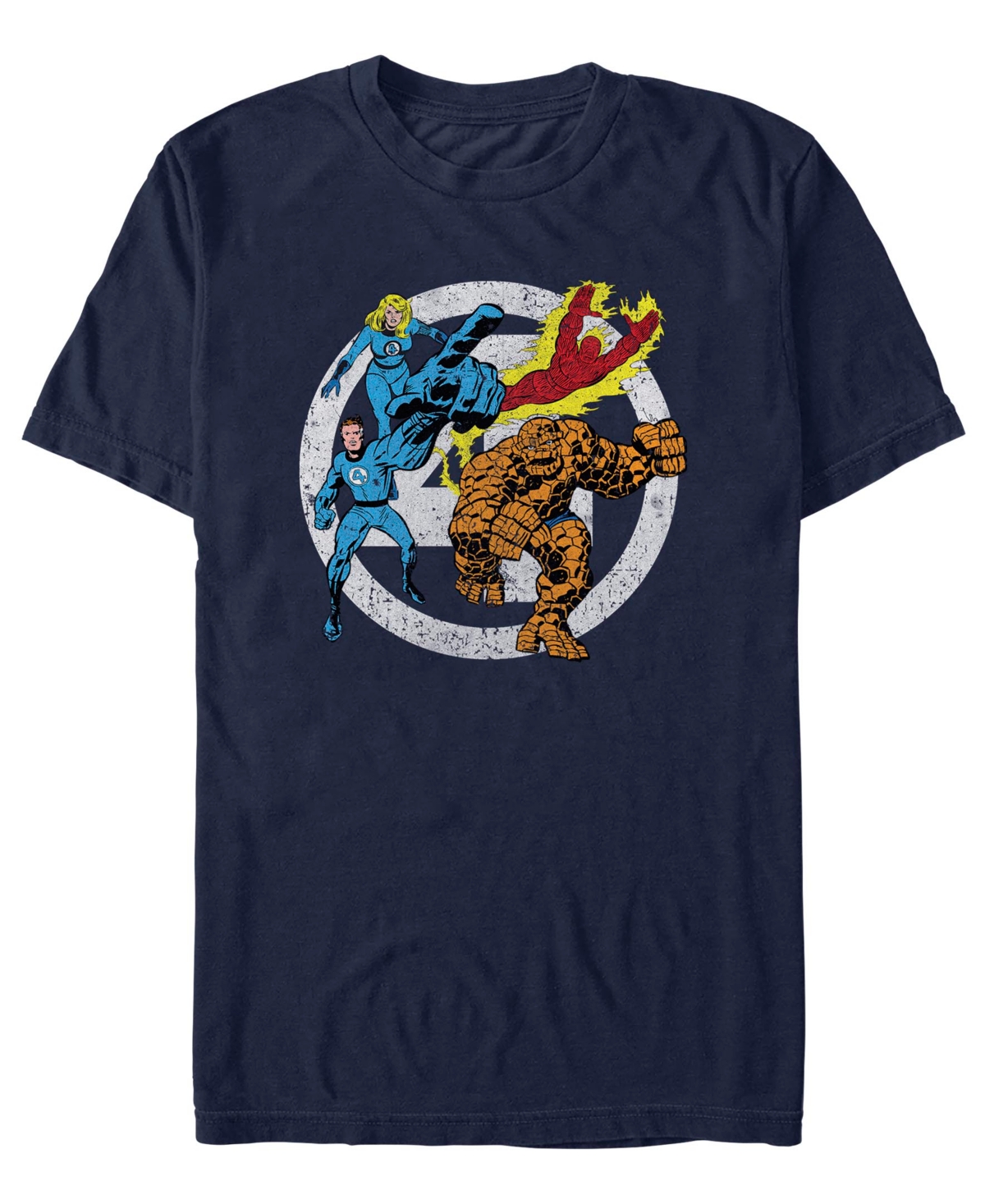 Men's Marvel Fantastic Team Four Front Short Sleeve T-Shirt - Navy