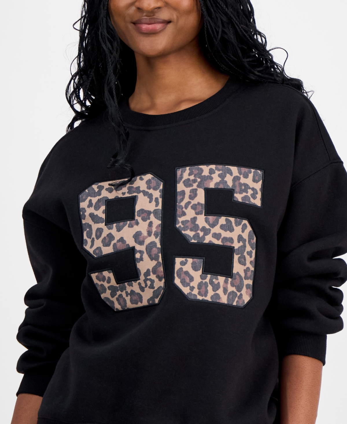 Madden Girl Juniors' Patch Crewneck Long-sleeve Sweatshirt In Black